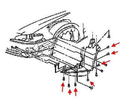 схема крепления переднего подкрылка Chevrolet Malibu (1999-2004)