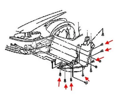scheme of fastening of the front inner fender Chevrolet Malibu (1999-2004)