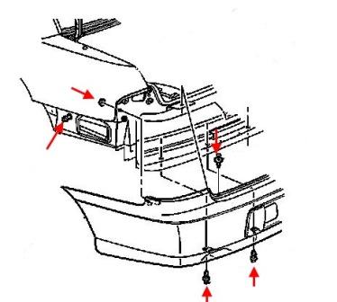 Diagrama de montaje del parachoques trasero del Chevrolet Malibu (1999-2004)
