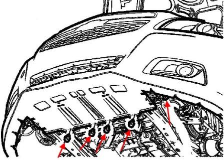 the scheme of fastening of the front bumper of the Chevrolet Malibu (after 2008)