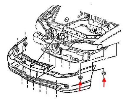 Chevrolet Monte Carlo diagrama de montaje del parachoques delantero
