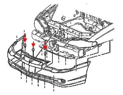 Chevrolet Monte Carlo diagrama de montaje del parachoques delantero