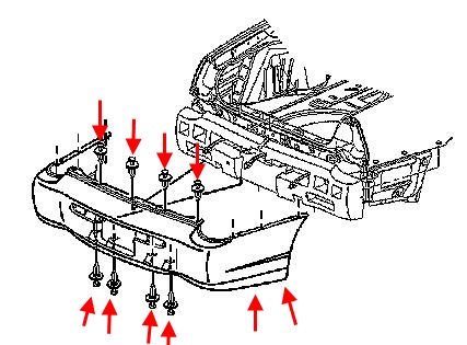 схема крепления заднего бампера Chevrolet Monte Carlo