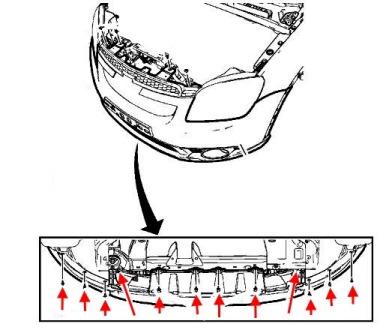 the scheme of fastening of the front bumper of the Chevrolet Orlando