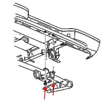 the scheme of fastening the rear bumper of the Chevrolet Silverado (1999-2006)