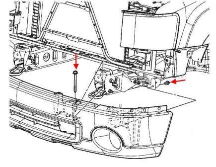 scheme of fastening of front bumper Chevrolet Silverado (2007-2013)