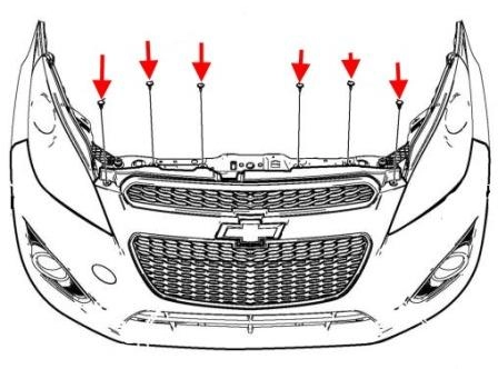 Schéma de montage du pare-chocs avant pour Chevrolet Spark (Matiz) / Daewoo Matiz (après 2010)