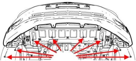 the scheme of fastening of the front bumper of the Chevrolet Spark (Matiz)/ Daewoo Matiz (after 2010)