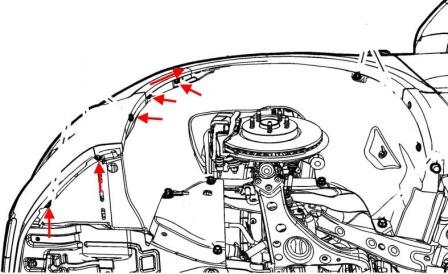 scheme of fastening of front bumper Chevrolet Tracker/Trax (after 2013)