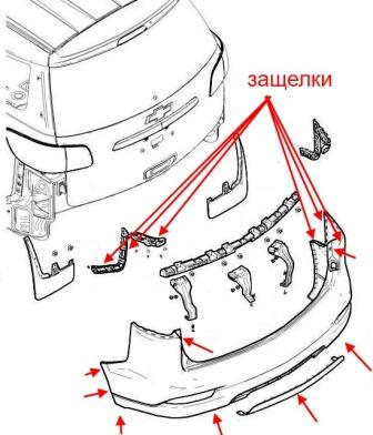 Diagrama de montaje del parachoques trasero Chevrolet TrailBlazer (después de 2013)