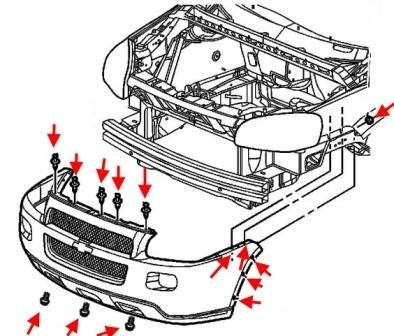Chevrolet Uplander diagrama de montaje del parachoques delantero
