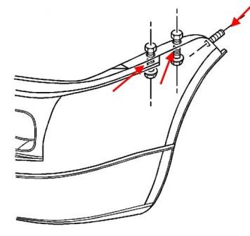 the scheme of fastening of the front bumper of the Chevrolet Uplander