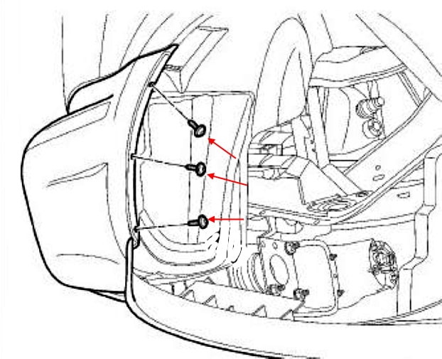 Diagrama de montaje del parachoques delantero de Chrysler Aspen (2007-2009)