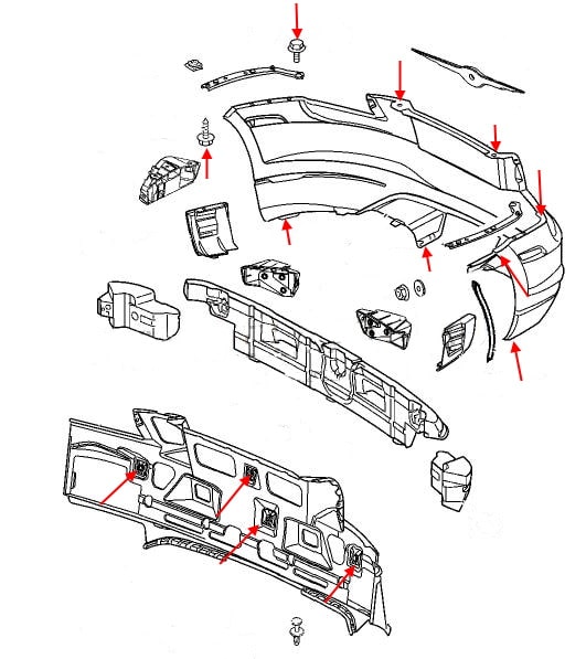 Diagrama de montaje del parachoques trasero de Chrysler Crossfire (2003-2008)