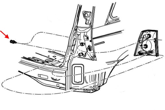Schéma de fixation du feu arrière Chrysler Pacifica CS I (2003-2008)