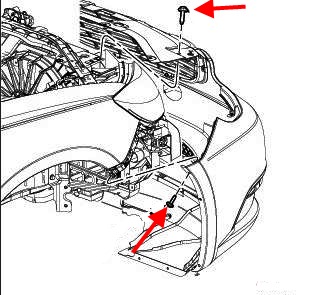 the scheme of fastening of the front bumper Chrysler 200 I (Lancia Flavia) (2010-2014)
