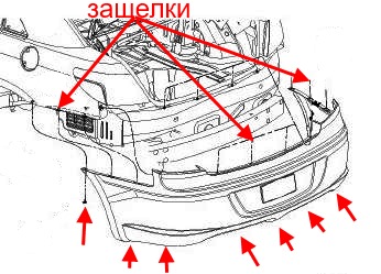 the scheme of fastening the rear bumper of the Chrysler 200