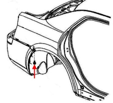 the scheme of fastening the rear bumper of the Chrysler 300C (2004-2010)
