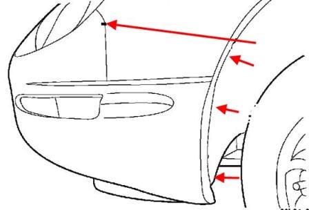 the scheme of fastening of the front bumper Chrysler 300 M