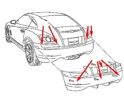 Schéma de montage du pare-chocs arrière Chrysler Crossfire