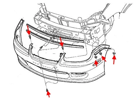 Diagrama de montaje del parachoques delantero Dodge Neon