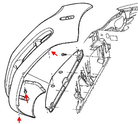 Montageplan für die vordere Stoßstange Chrysler Neon
