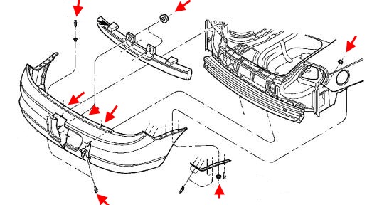the scheme of fastening of the rear bumper Chrysler Neon