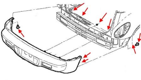 the scheme of fastening of the rear bumper Chrysler PT Cruiser