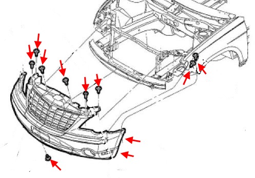 Montageplan für die vordere Stoßstange von Chrysler Pacifica