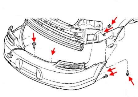 Diagrama de montaje del parachoques trasero de Chrysler Sebring