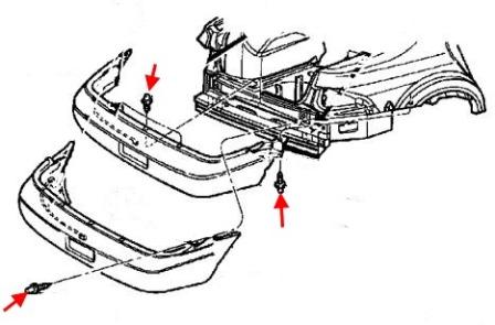 Diagrama de montaje del parachoques trasero del Chrysler Stratus