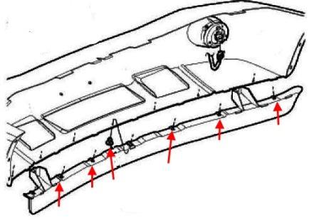 Diagrama de montaje del parachoques delantero del Chrysler Aspen