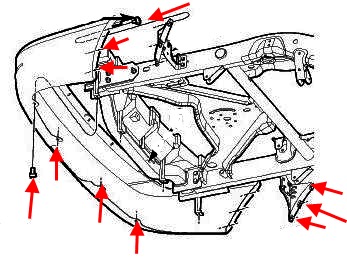 Diagrama de montaje del parachoques trasero del Chrysler Aspen