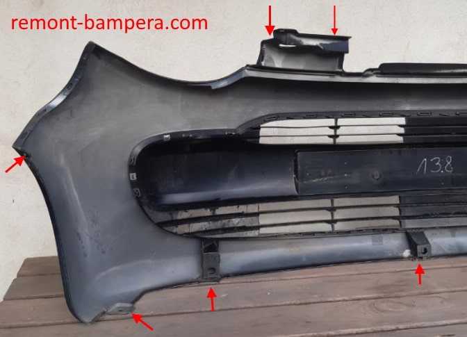 attachment points of the front bumper Citroen C1 I (2005-2014)