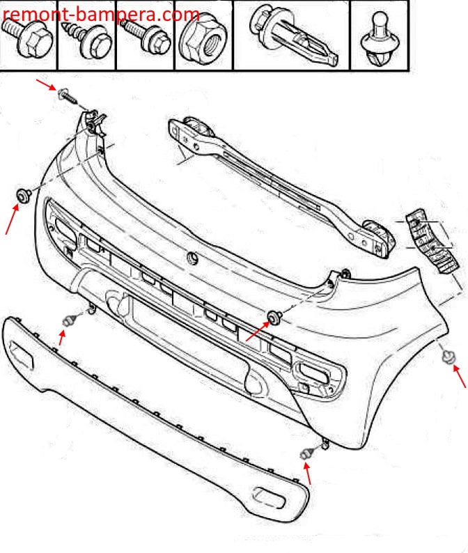Schéma de montage du pare-chocs arrière Citroen C1 I (2005-2014)