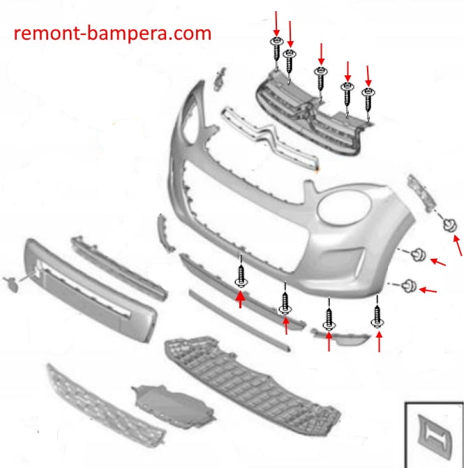 Front bumper mounting scheme Citroen C1 II (2014-2022)