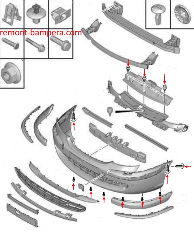 Schéma de montage du pare-chocs avant Citroen C8 (2002-2014)