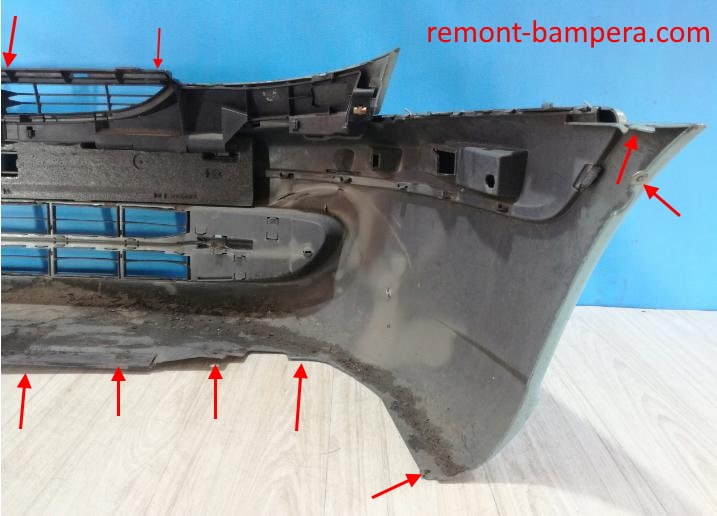 attachment points of the front bumper Citroen C8 (2002-2014)