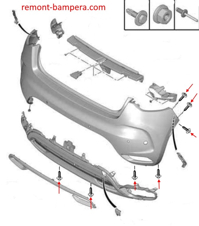Schéma de montage du pare-chocs arrière Citroen DS4 (2010-2018)