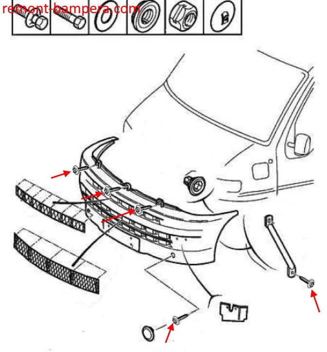 Schéma de montage du pare-chocs avant Citroen Jumper I (1994-2006)