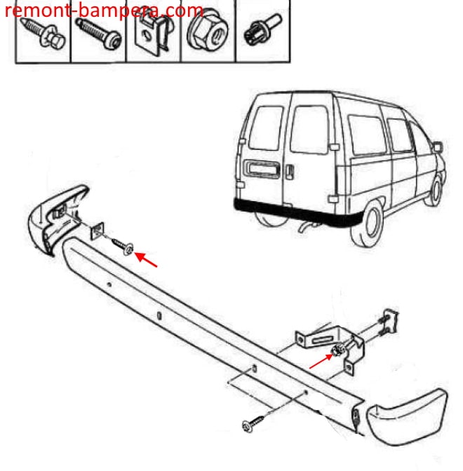 Rear bumper mounting scheme Citroen Jumpy (Dispatch) I (1994-2007)