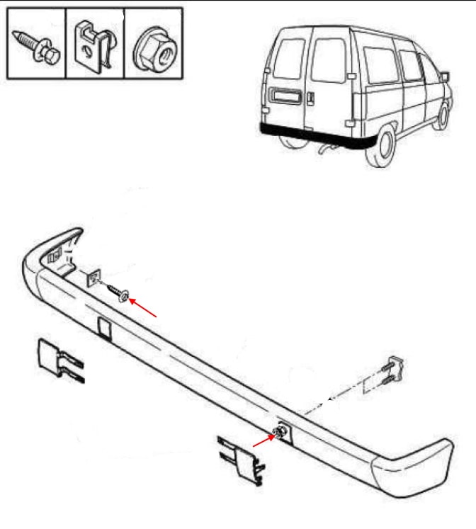 Rear bumper mounting scheme Citroen Jumpy (Dispatch) I (1994-2007)