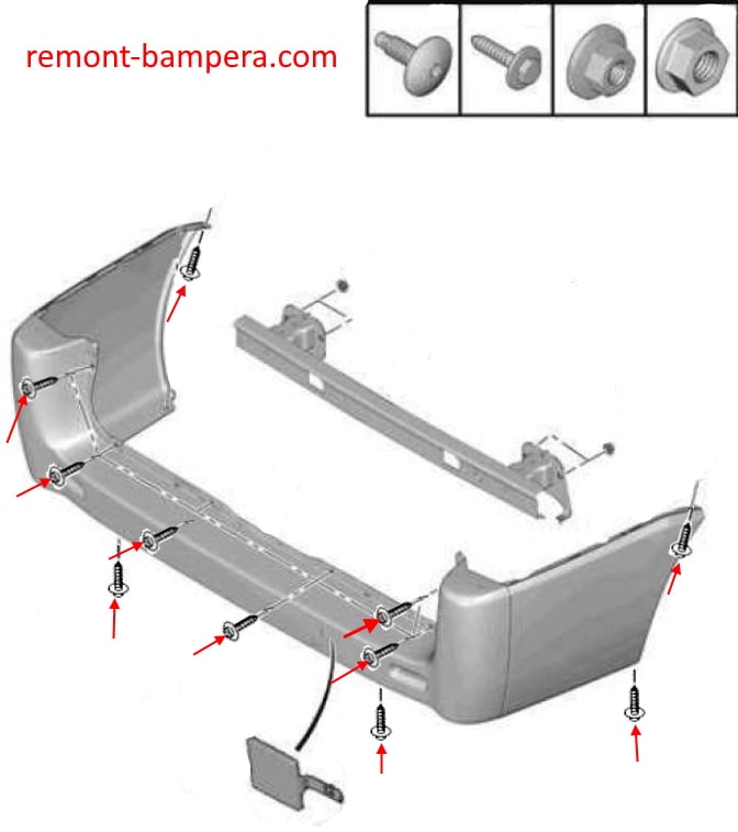 Схема крепления заднего бампера Citroen Jumpy (Dispatch) II (2006-2016)