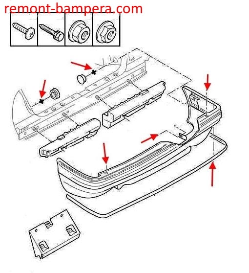 Esquema de montaje del parachoques trasero Citroen XM (1994-2000)