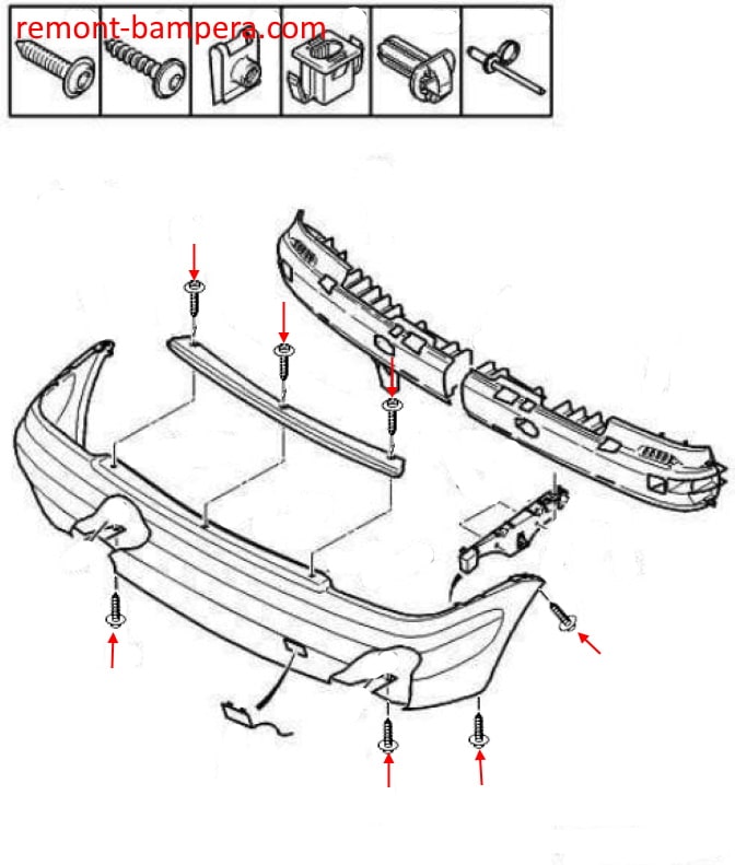 Schéma de montage du pare-chocs arrière Citroen Xsara (2000-2006)