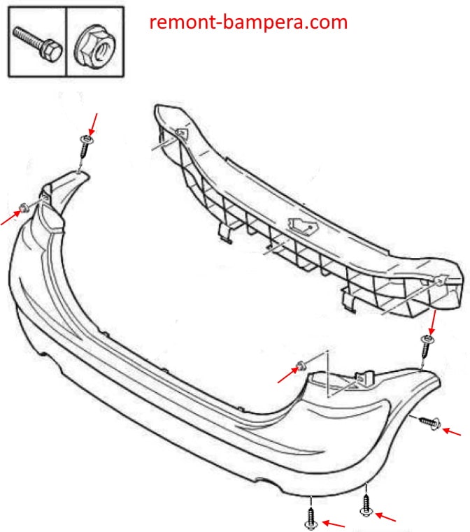 Schéma de montage du pare-chocs arrière Citroen Xsara Picasso (1999-2012)