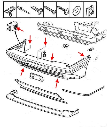 The scheme of fastening of the front bumper Citroen BX