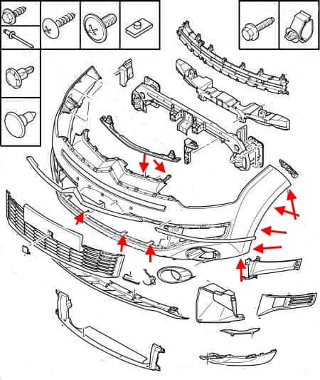 Diagrama de montaje del parachoques delantero Citroen C-Crosser