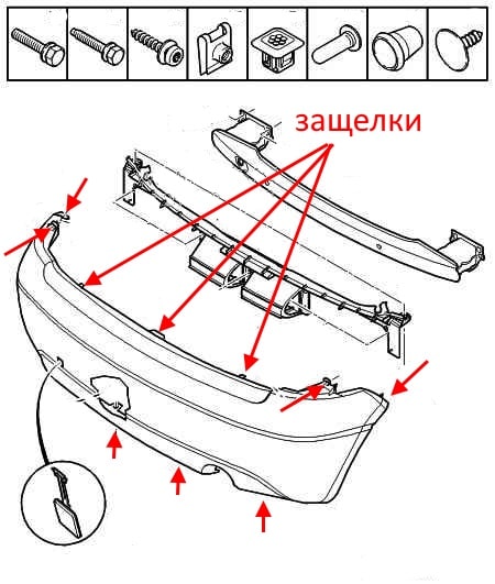 esquema de montaje del parachoques trasero Citroen C3 (2002-2009)