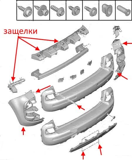 the scheme of fixing the rear bumper for Citroen C3 Picasso